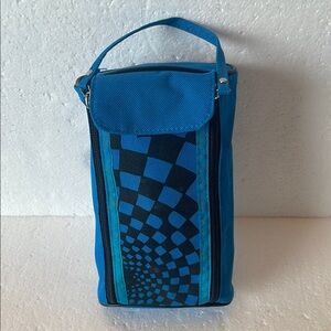 Round storage case pencil roll Blue Checkered school supplies Bag handle
